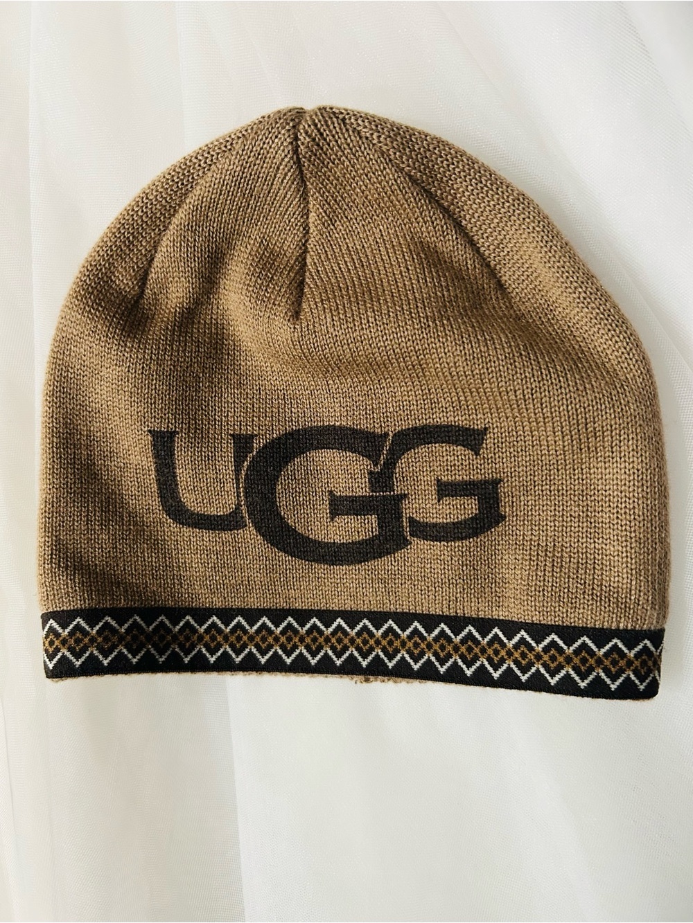 UGG Tan Knit Logo Beanie with Black Accent